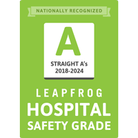 Nationally Recognized Straight A's 2018-2024 Leapfrog Hospital Safety Grade