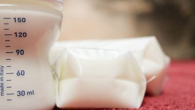 Bottle and storage bags of breast milk