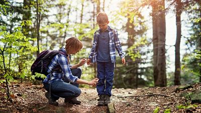 Mother and son hiking