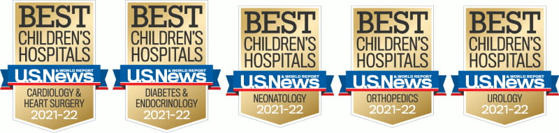 Ranked Best Children's Hospital in 2021 to 2022 by US News World Report in five specialties