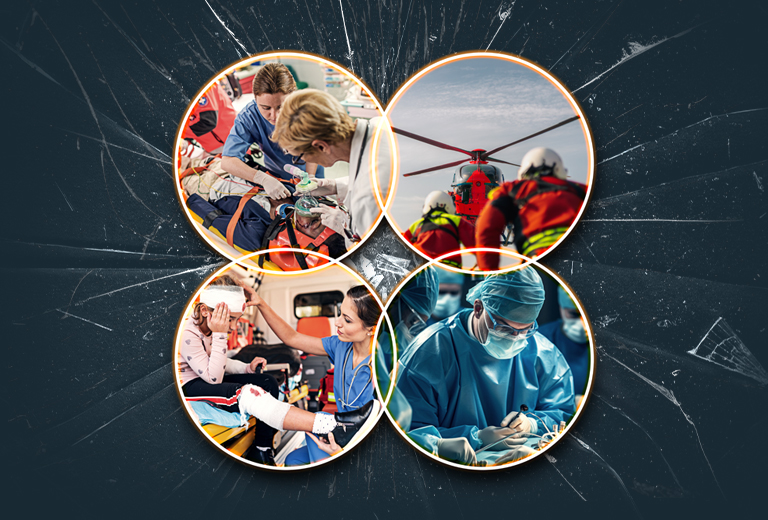 4 circle images of trauma situations