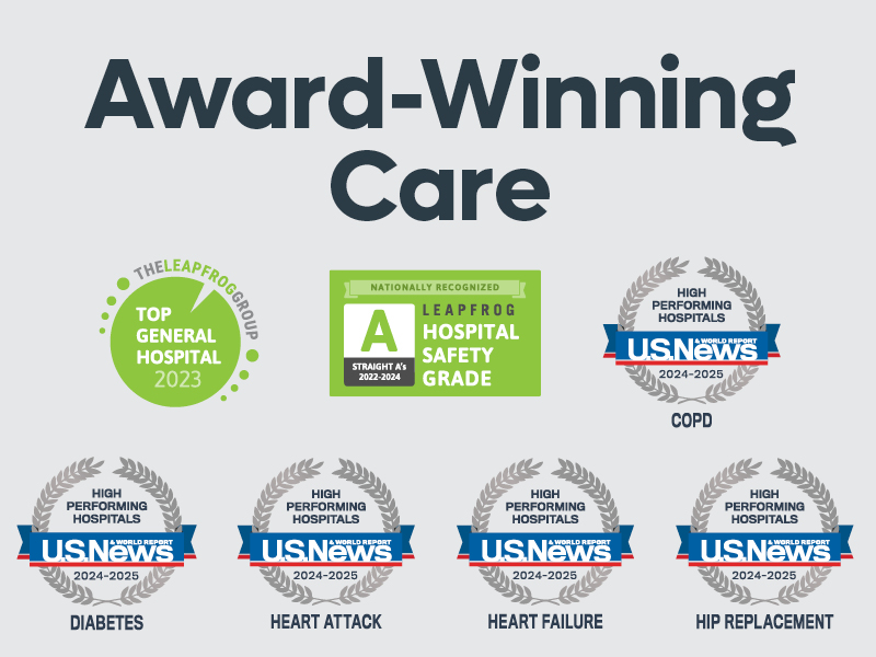 Award-Winning Care | hero banner displaying 7 badges of awards in healthcare