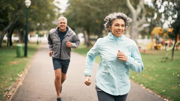Older couple running