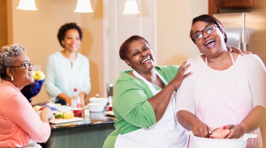 Laughing in kitchen