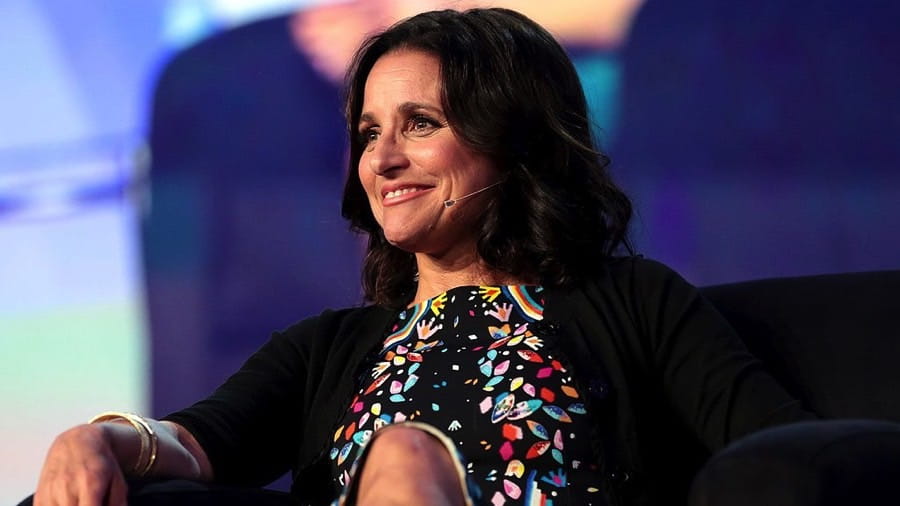 Julia Louis Dreyfus being interviewed.