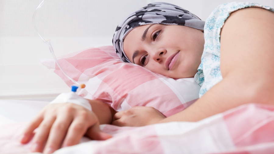 Breast cancer patient receiving chemotherapy.