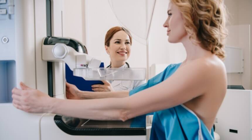 Woman getting a mammogram