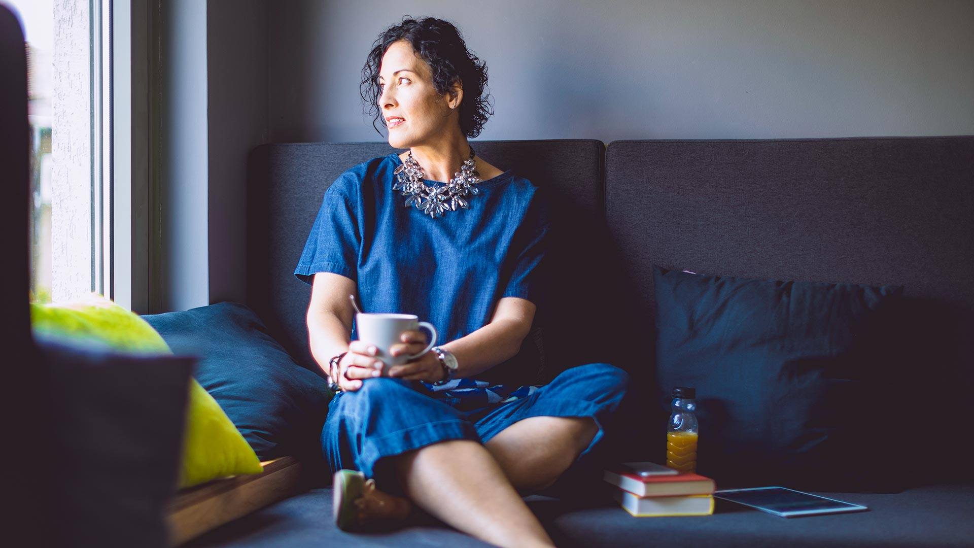 A mature woman taking a break