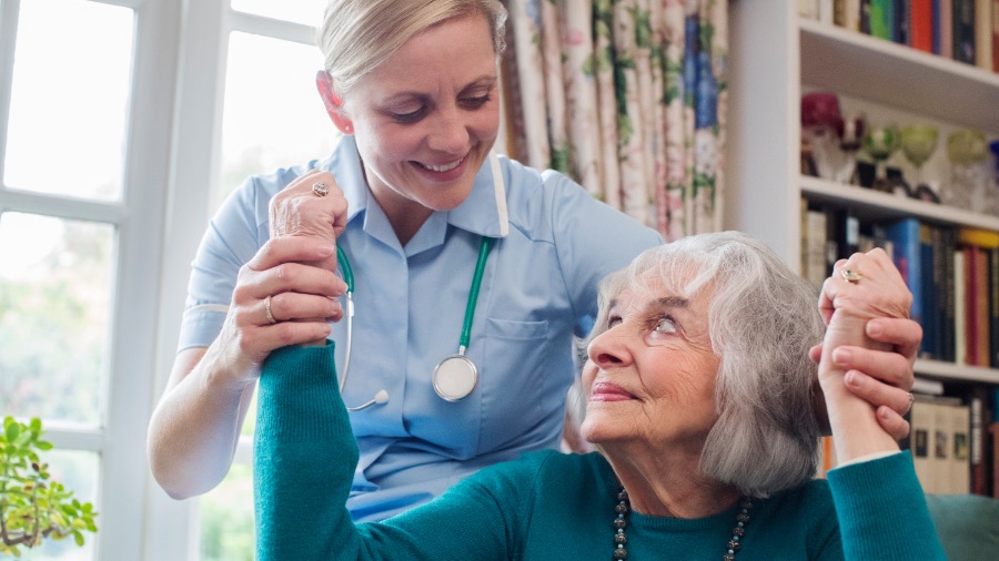 Nurse assesses stroke victim