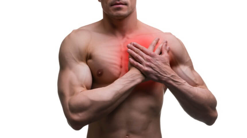 Man holding chest
