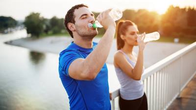 Couple drinking water